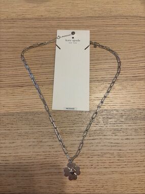 kate spade silver floral pendant paperclip chain necklace